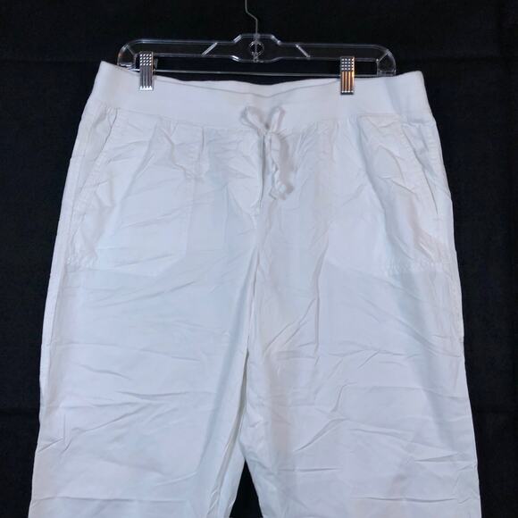 Talbots Womens Pants White High Rise Pull On Drawstring Ankle 100% Cotton 10 - Picture 2 of 11
